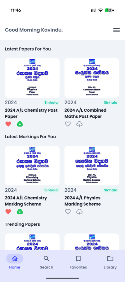 The AlevelApi Android app showing 2024 A/L past papers and marking schemes